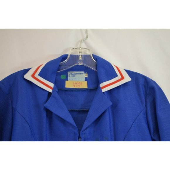 Vintage Trade Coat or Dress Blue with White and Red Stripes Zip Up - Picture 2 of 10